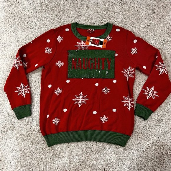 TO BE JOLLY Women’s Ugly Christmas Sweater Naughty/Nice Sequin NWT XXL - Picture 1 of 12